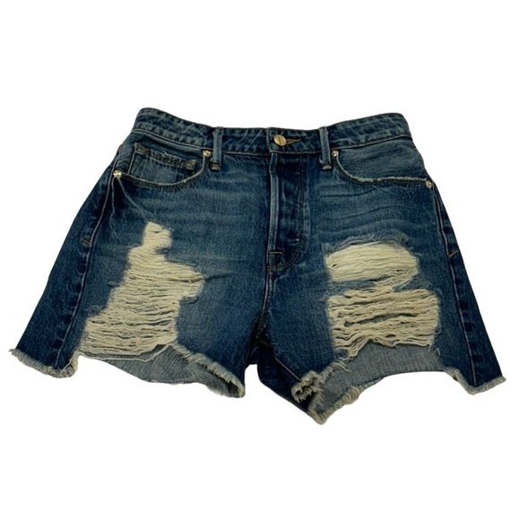 GOOD AMERICAN Distressed Denim Jean Shorts 00/24 NWOT - Picture 1 of 5